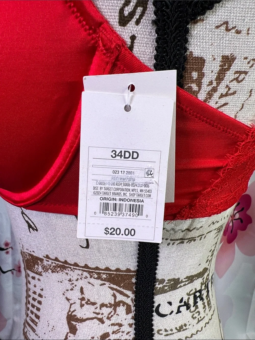 Auden Red Satin Lace Push-Up Bra